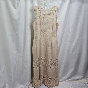 Candalite Cream Ribbed and Lace Sleeveless Cocktail Dress Size Large